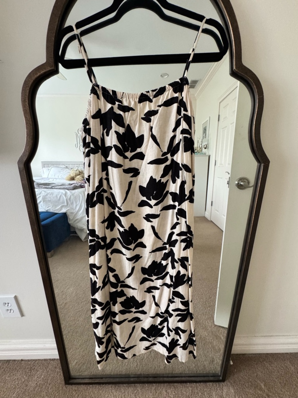 Black & Cream Floral linen dress Large